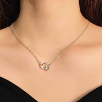 Double-ring heart-shaped necklace womens clavicle chain alloy necklace womens niche high-end diamond love necklace O-shaped chain