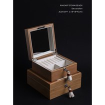 Ruonai HERME* Wood first-grain leather color-matched cosmetic mirror O large-capacity jewelry box and earring storage box