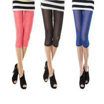 Summer thin candy-colored large size high-elastic mesh leggings solid color breathable cropped pants for outer wear