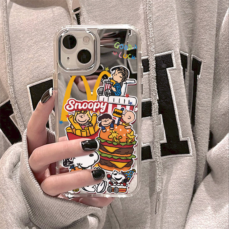 ins Super Popular Cute Cartoon Iphone17Pro Snoopy Charlie 16 Compatible 15 Apple 14Promax Phone Case 12 Mirror 13 Makeup Mirror 11 Personalized Internet Celebrity 8Plus Trendy Girl X