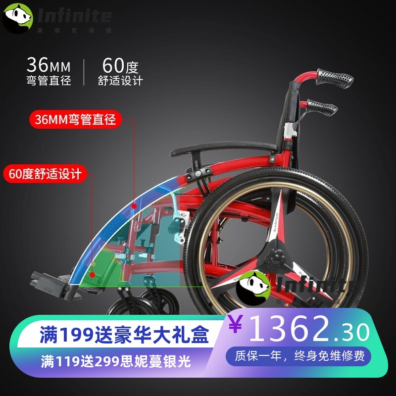 铝合金轮椅老人折叠代步车轻便型旅行手推车户外家用带刹车免充气