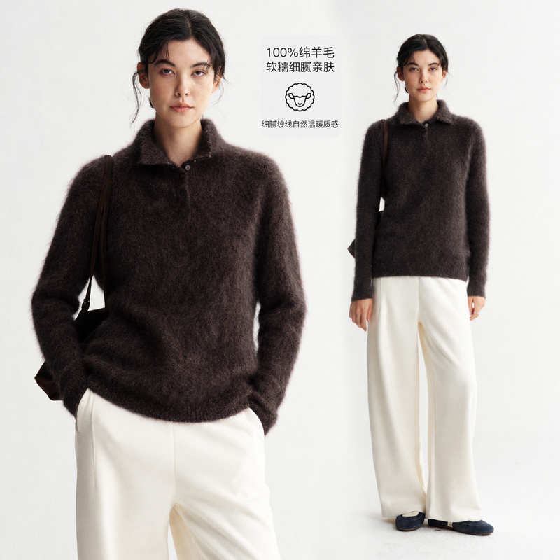 Rightcell "From Velvet Series 10" Wool Brushed Knit Sweater for Women, Autumn and Winter, Drop Shoulder, Round Neck, Base Layer Sweater Rightcell "From Velvet Series 10" Wool Brushed Knit Sweater for Women, Autumn and Winter, Drop Shoulder, Round Neck, Base Layer Sweater