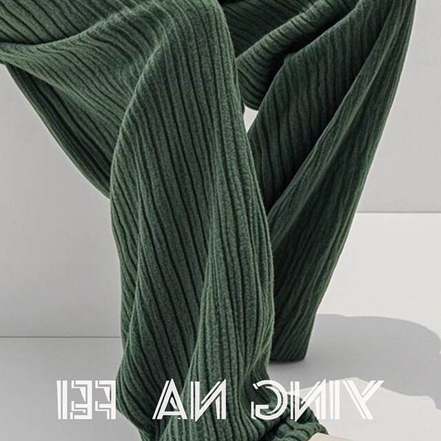 Hyky New Winter Style Retro High-End Drapey Slimming High-Waisted Pants Green Casual Corduroy Wide-Leg Pants