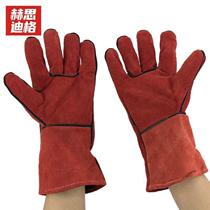 Hesdige J welding G-127 leather welding gloves powered long two-layer QTY cattle gloves workmans hand drivers gloves