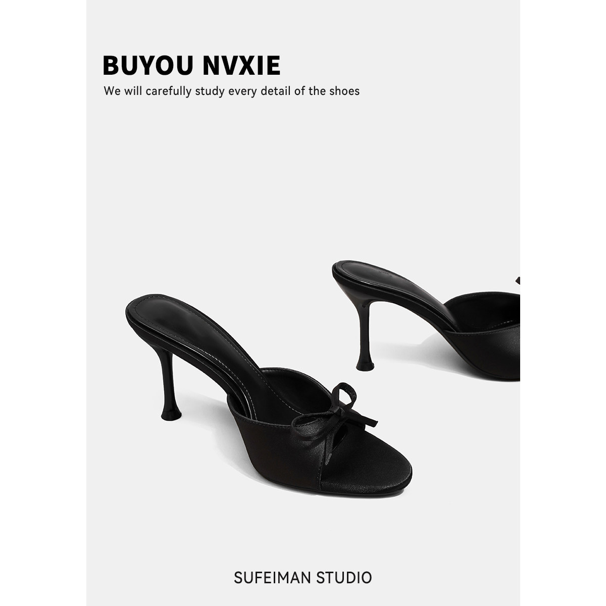 2026 New Style Versatile Black Open-Toe High Heels for Wearing with Skirts, Stiletto Heels with Bow, Fairy-Style Sandals for Women