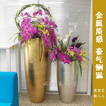 Metallic gold foil silver foil glass fiber reinforced plastic floor-standing large vase atmospheric living room shopping mall hotel vase and flower utensils