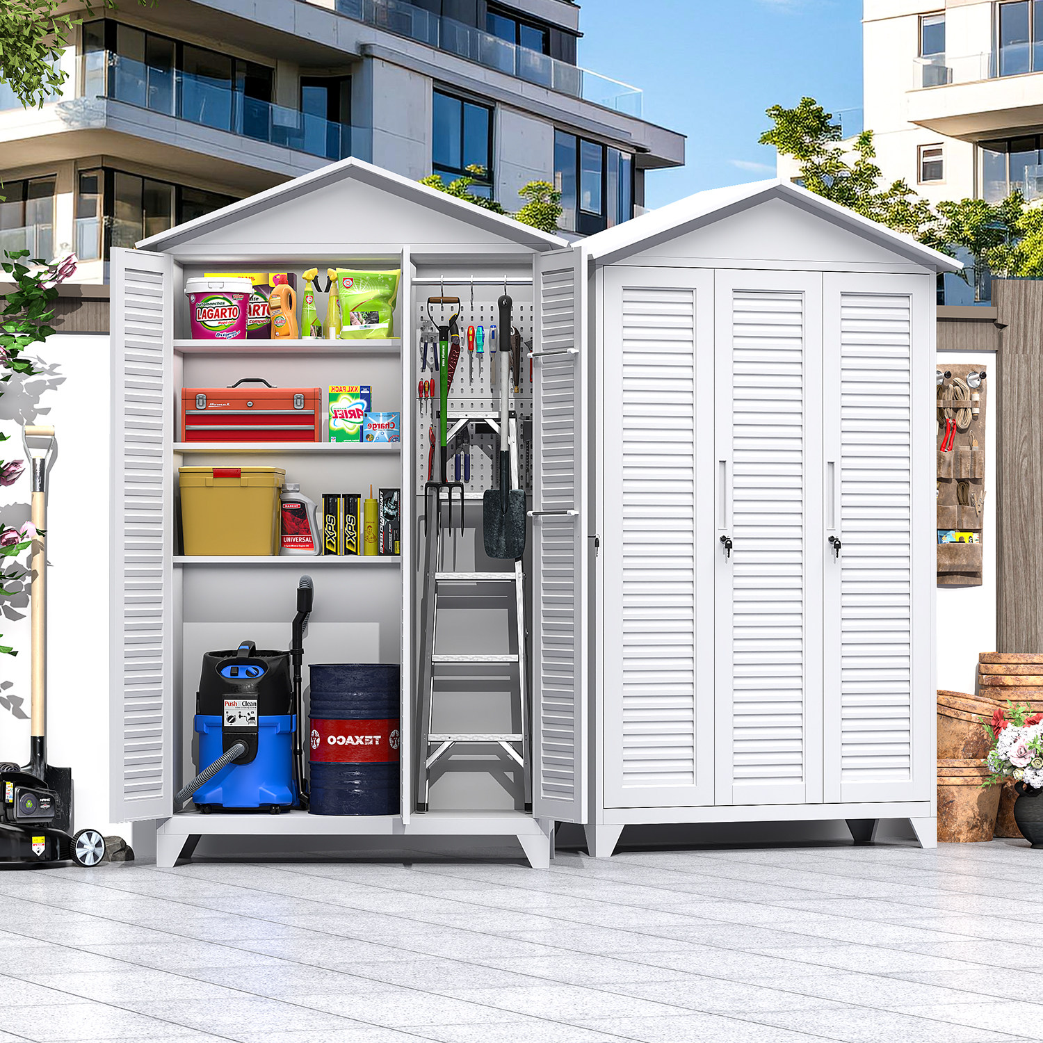 Outdoor storage cabinet with sloped roof, rainproof and sunproof, courtyard storage tool cabinet, garden villa storage cabinet, sundry storage room