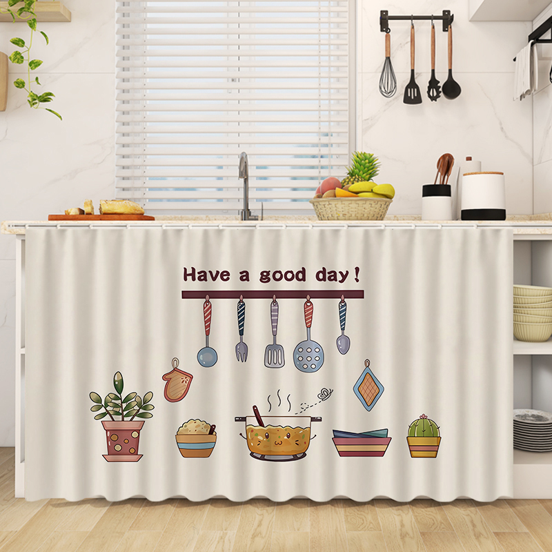 Kitchen Cabinet Cover Curtain Waterproof Oil-Proof Cloth Curtain Cabinet Dust-Proof Curtain Partition Curtain Storage Rack Cover-Up Curtain Slide Rail