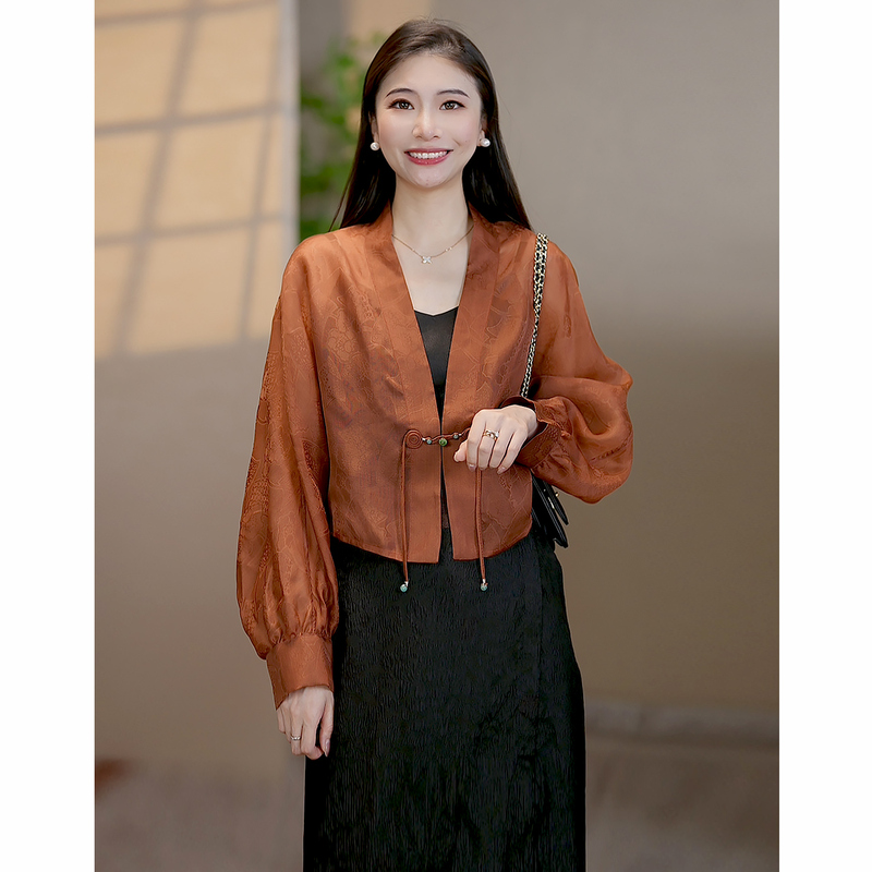 [Painted Weaving] Xiangyun Silk 100% Mulberry Silk Organza Satin New Chinese Style National Style Top Young Sun Protection Jacket
