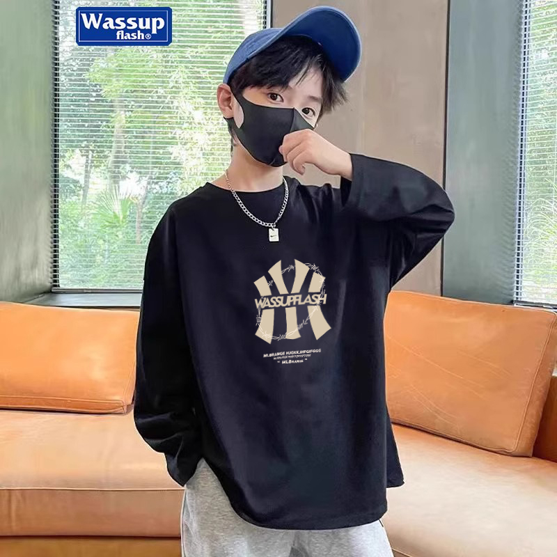 2026 Autumn Trendy Brand Long-Sleeve Pure Cotton T-Shirt New Children's Round Neck Boys' Spring and Autumn Loose Thin Base Layer Top ins
