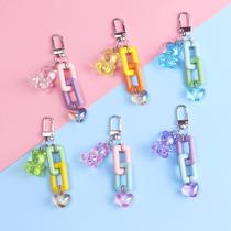 Korean ins creative cute bear keychain womens contrasting color open buckle chain bag airpods headphone set pendant