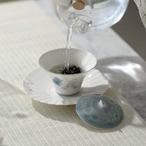 Jingdao white porcelain blue and white hand-painted goldfish tureen handmade ceramic thin body bubble tea bowl tea cup kung fu tea set not hot