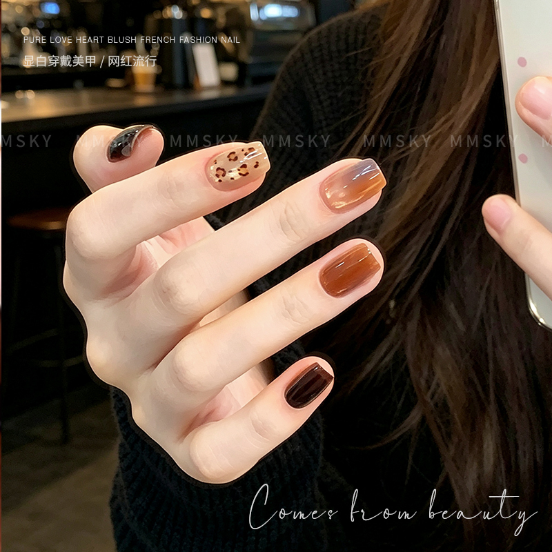 Leopard Print Maillard Blue-Brown Cat-Eye Wearable Nails Handmade 2026 New Style Whitening Nail Art Finished Nail Patches Leopard Print Maillard Blue-Brown Cat-Eye Wearable Nails Handmade 2026 New Style Whitening Nail Art Finished Nail Patches