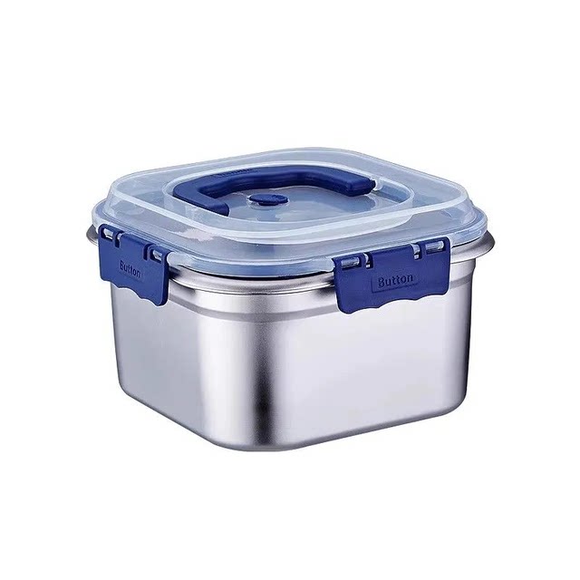 Thickened Stainless Steel Fresh-Keeping Box with Lid, High Temperature Resistant, Large Capacity, Sealed, Portable Refrigerator Storage Box, Universal Type