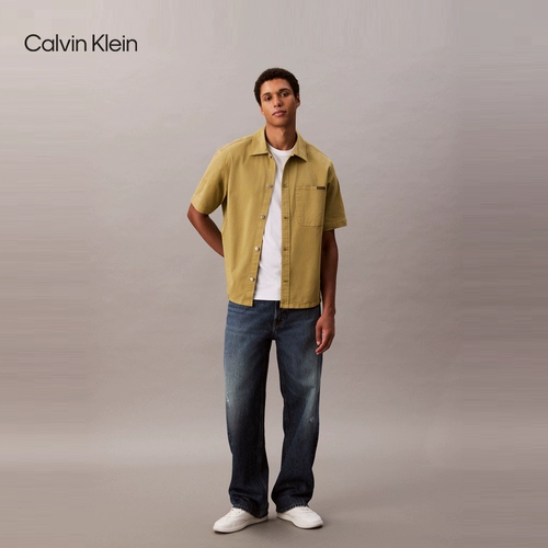 CK Jeans25 ранняя осень новая мужская классическая тканевая этикетка в стиле ретро, свободная рубашка с короткими рукавами 4RC114G