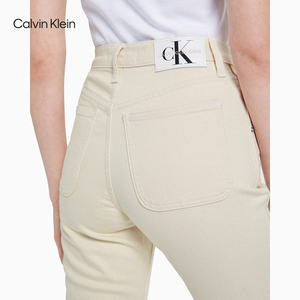 CK Jeans2021春夏新款女装米白色高腰直筒版牛仔裤CKJ030 J215805