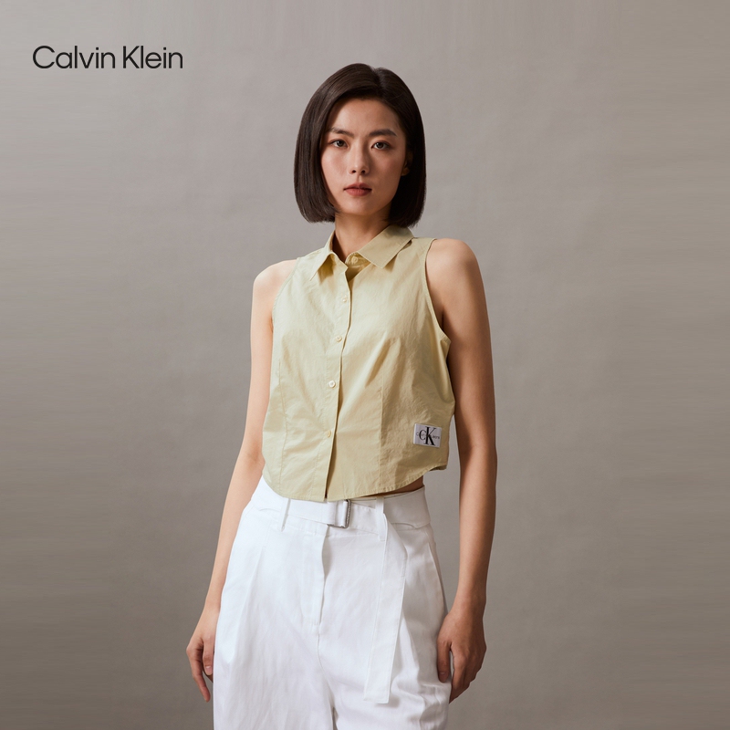 Ck Jeans Summer Women's Casual Simple Fabric Label Curved Hem Pure Cotton Sexy Hot Girl Short Sleeveless Shirt Ck Jeans Summer Women's Casual Simple Fabric Label Curved Hem Pure Cotton Sexy Hot Girl Short Sleeveless Shirt