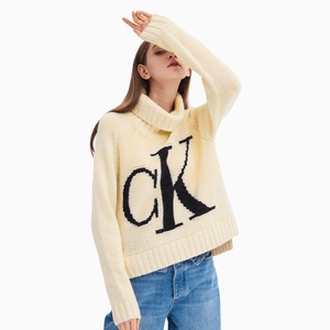 CK Jeans 女装保暖时尚潮流撞色LOGO印花休闲长袖针织衫 J214831