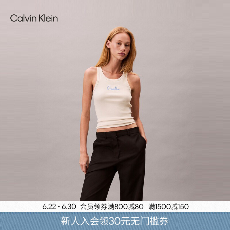 Ck Jeans Summer Women's Fashion Trendy Casual Embroidered Hot Girl Ribbed Slightly Elastic Slim-Fit Knitted Tank Top T-Shirt Ck Jeans Summer Women's Fashion Trendy Casual Embroidered Hot Girl Ribbed Slightly Elastic Slim-Fit Knitted Tank Top T-Shirt