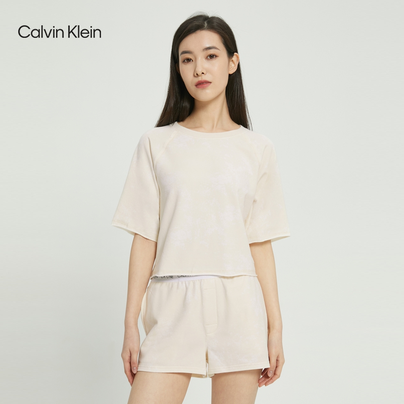 CK Lingerie 22 Spring Summer New Women's Fashion Crew Neck Short CK One Patch Short Sleeve HomeWear QS6807