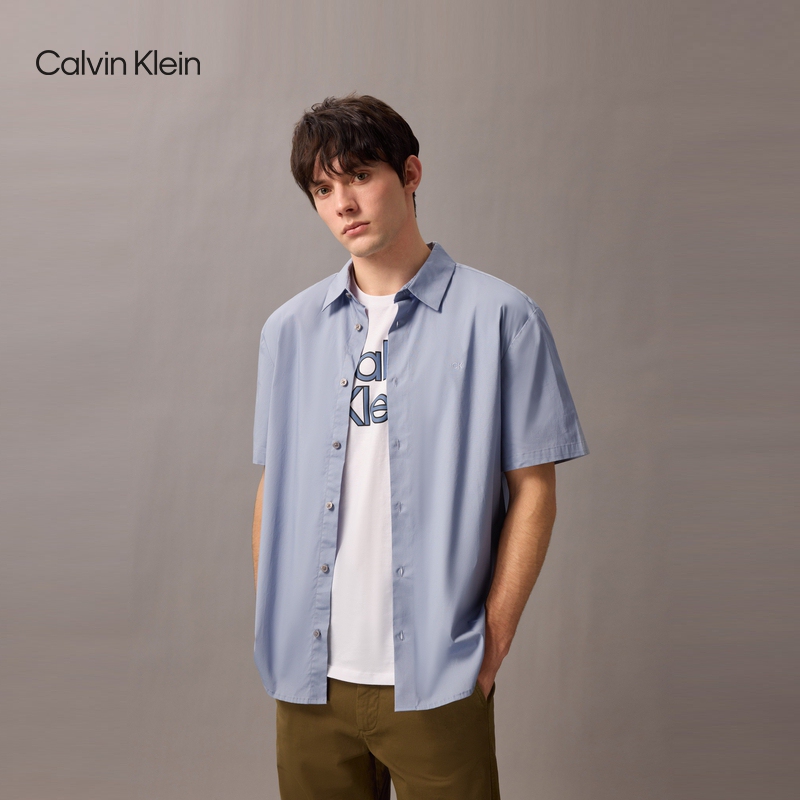Ck Jeans Summer Men's Classic Business Formal Casual Work Clothing Embroidered Letter Solid Color Short-Sleeved Shirt Ck Jeans Summer Men's Classic Business Formal Casual Work Clothing Embroidered Letter Solid Color Short-Sleeved Shirt