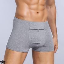 Mens cotton boxer briefs with pockets zippers anti-theft briefs high waist pockets for wallet shorts toe travel pants