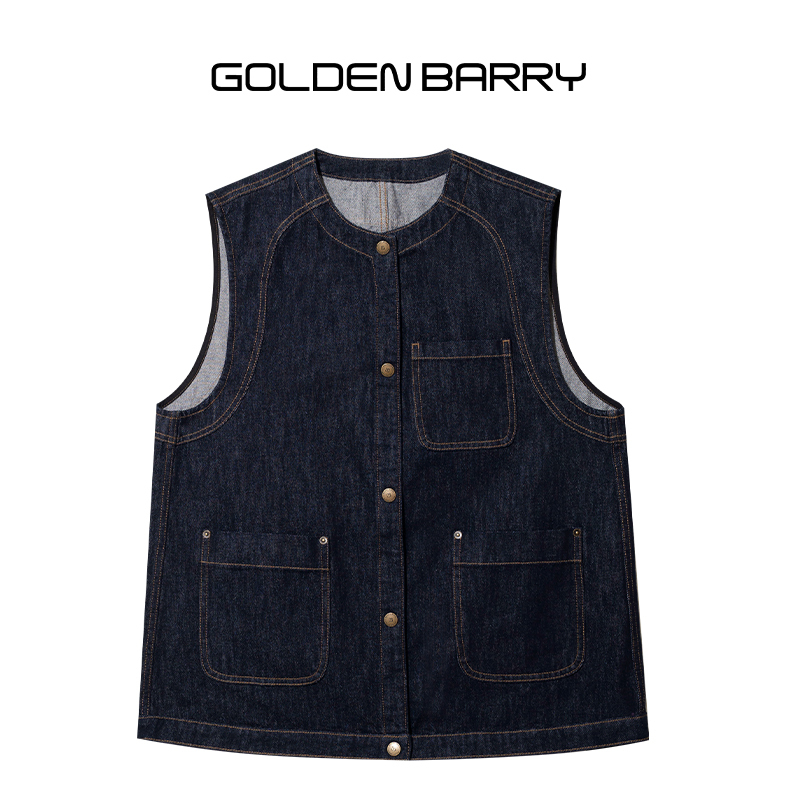 【Casual Time】Golden Barry Golden Barry Oversized Design 100% Cotton Denim Vest 123160