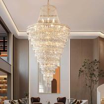 Villa light luxury large duplex floor chandelier living room simple modern floor in the middle floor crystal lamps jump staircase long chandelier