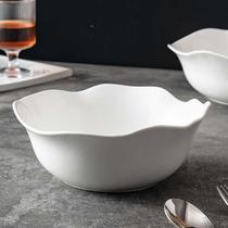 Ceramic bowl special-shaped salad noodle bowl dessert plate pure white and beautiful Nordic simple fruit petal bowl high-end