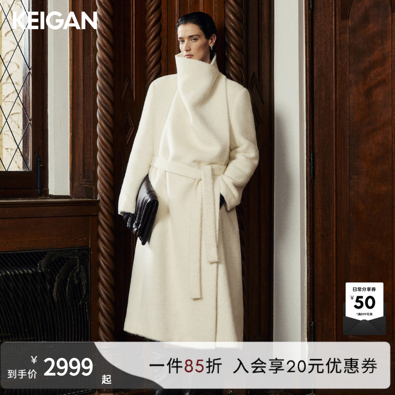 Keigan/Black Label/Peruvian Imported Long-Haired Inca Suri Alpaca Hourglass Wrap Collar Long Coat Keigan/Black Label/Peruvian Imported Long-Haired Inca Suri Alpaca Hourglass Wrap Collar Long Coat
