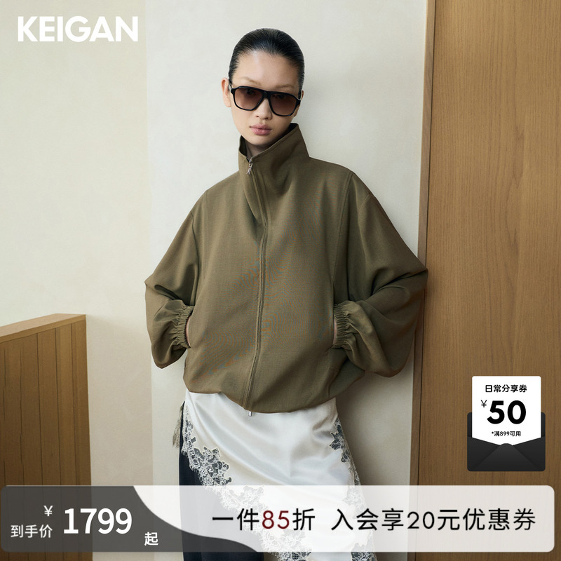 Keigan/Black Label/Italian Marzotto Fine Wool Fashionable Stand-Up Collar Silhouette Zipper Jacket