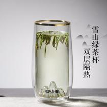 Double-layer glass green tea cup crystal tea cup master cup single cup resistant cup kung fu tea cup tea set snow mountain green