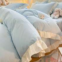 Princess style pure cotton four-piece set 100 cotton bed solid color lace bed skirt style bed sheet quilt cover three-piece bed set 4