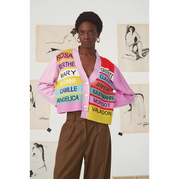 Miicollection letter logo collar cardigan