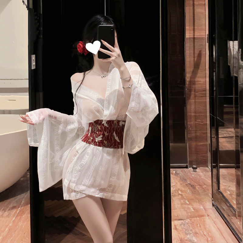 Sexy Private Japanese-Style Kimono Nightgown for Women, Semi-Transparent Open-Front Yukata Robe Sexy Private Japanese-Style Kimono Nightgown for Women, Semi-Transparent Open-Front Yukata Robe
