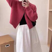 Round neck short casual style sweater jacket for women 2023 autumn Korean style zipper solid color cardigan top soft and versatile
