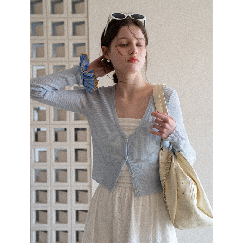 Summer New Style French Age-Reducing Thin Sun-Protective Breathable Ice Silk Knitted Cardigan Sun-Protective Air-Conditioning Shirt Short Top