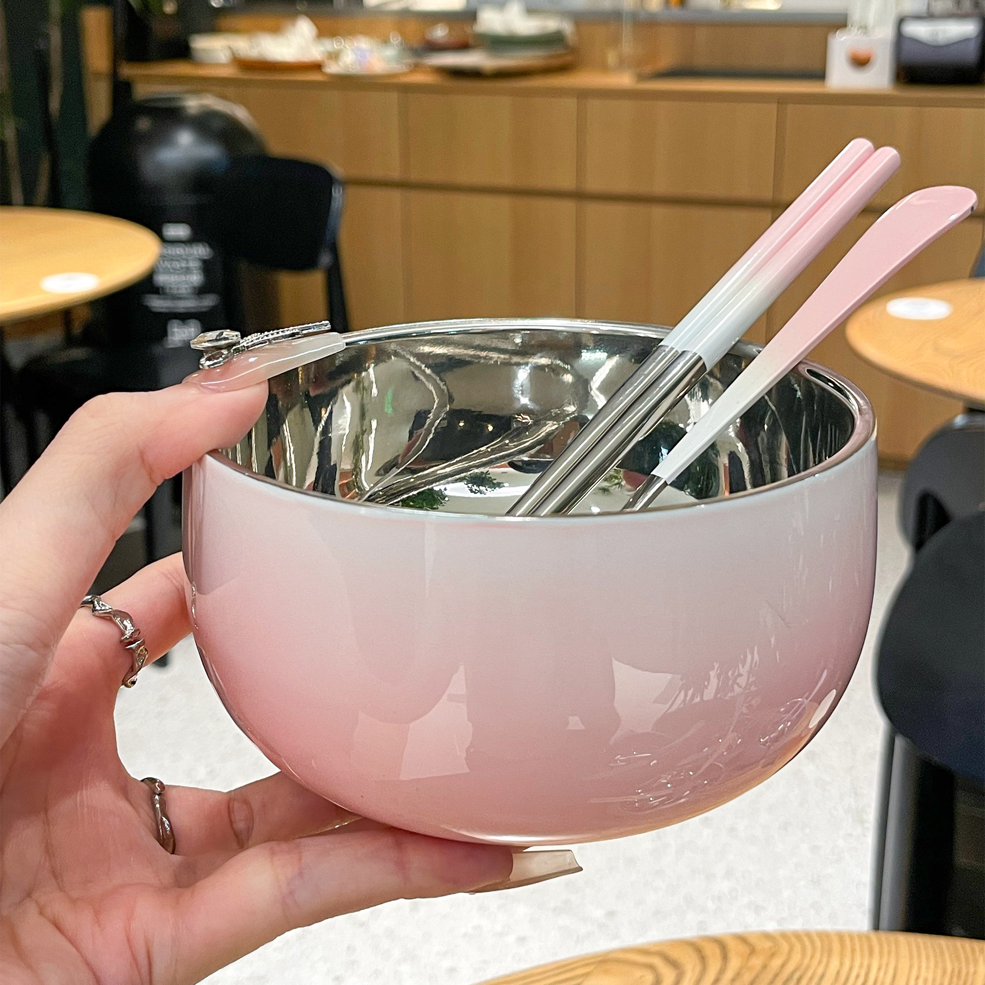 [Хозяйка использует высококачественные продукты для собственных нужд] Миска для риса из нержавеющей стали, личная миска для супа и набор палочек для еды, единый набор посуды.