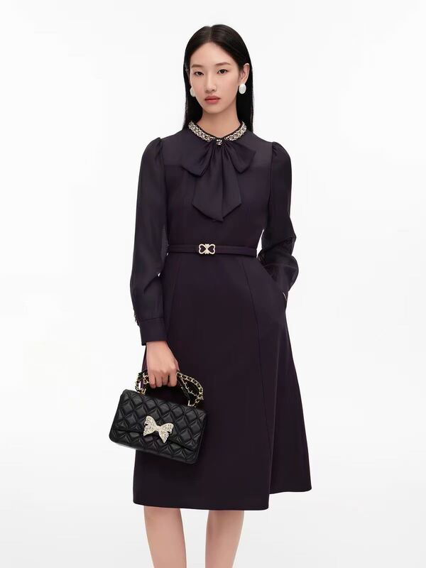 【Gaodi Silk】Gds 2026 New Model Ke Lai Del Purple Rhinestone-Embellished Flutter Collar Dress Xy15688~