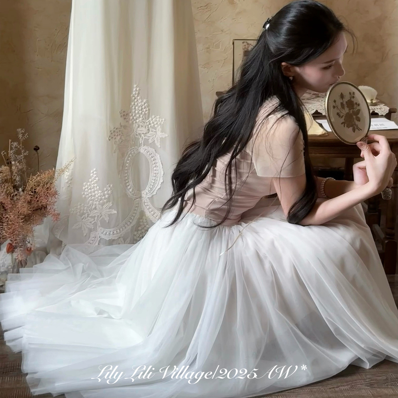 [Dream of Swan Lake] Lili Lily Country Heavy Industries Three-Story 720 ° Dreamy Ballet Mesh Half-Length Skirt with a Large Hem