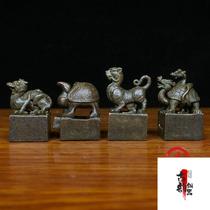 Antique pure copper retro old objects four mythical beasts seal ornaments set of green dragon white tiger suzaku basalt mother and son seals