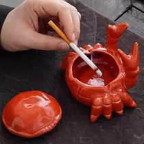 Crab ceramic ashtray small tea pet office home living room with cover anti-fly ash Chinese cute ornaments decoration