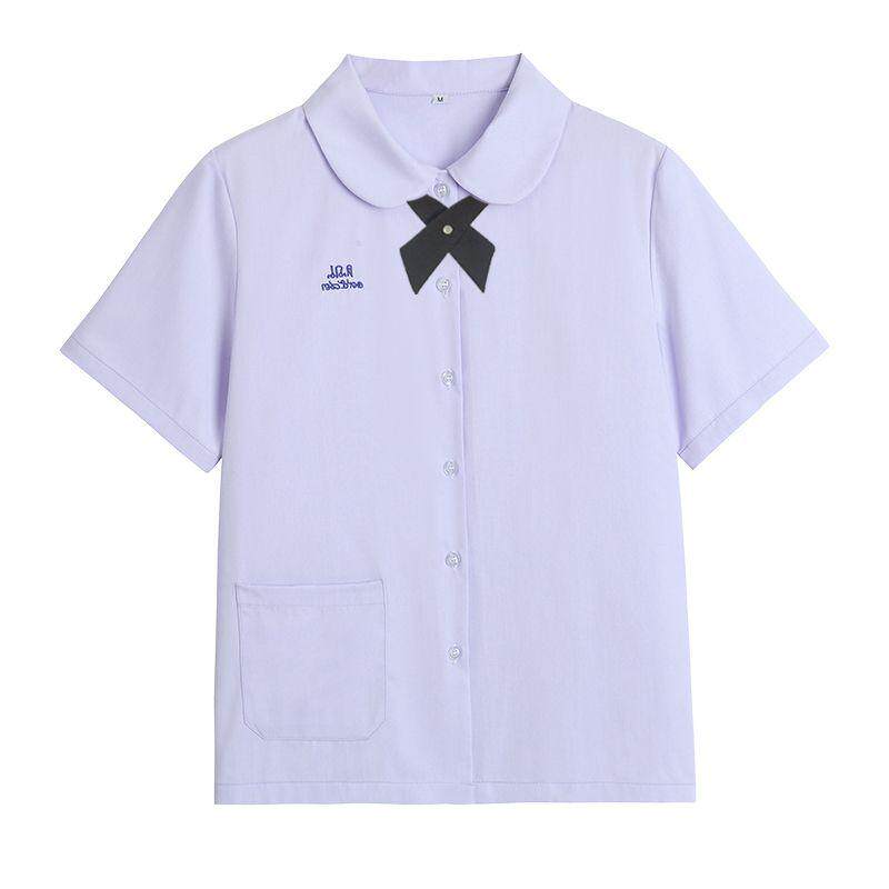 jk制服加工定制 泰式校服女孩学院风衬衫短袖款jk制服女夏季刺绣紫色套装高中班服