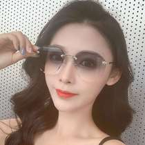 New rimless sunglasses for women with round faces trendy street style cut edge metal sunglasses anti-UV glasses 5901