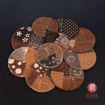 Sashiko embroidered coaster hand-stitched four-layer thick-stitched persimmon-dyed plant-dyed mat teapot mat insulation mat tea towel tea mat