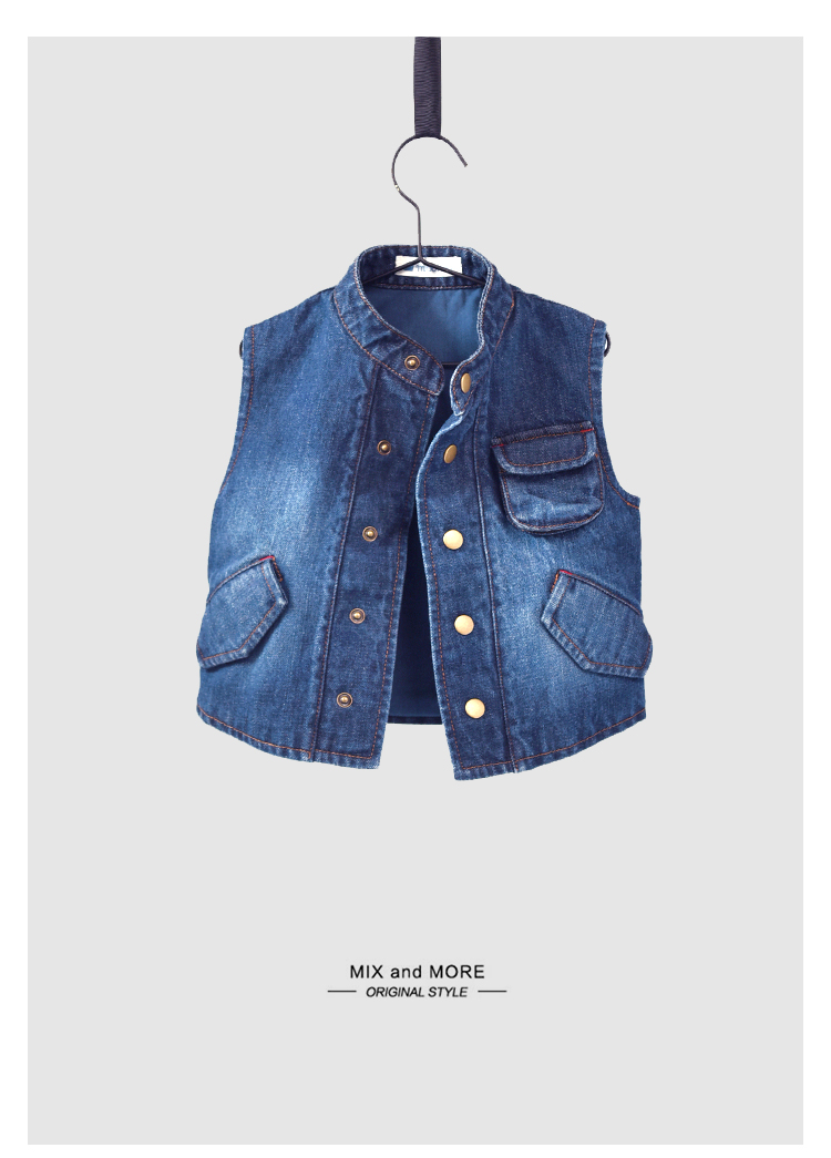 Mipo boy sọc denim vest mùa hè cô gái vest vest mỏng con bé áo sơ mi 1-7 tuổi thủy triều