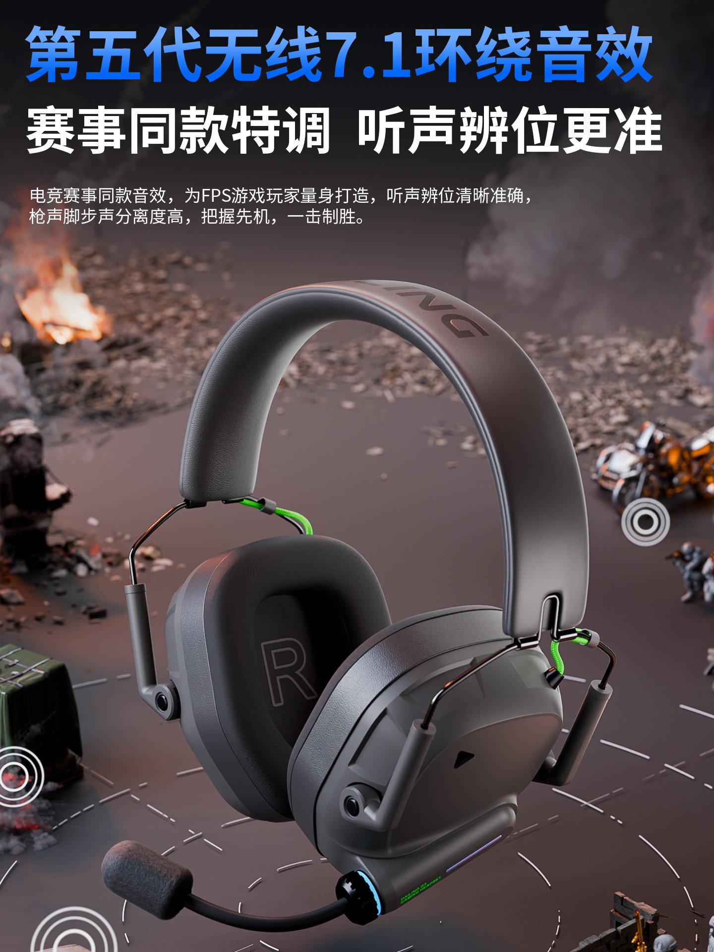Dailin G3 Gaming E-Sports Headset 2.4g No Delay Computer 7.1 Sound Effect Fps Dedicated with Microphone Long Battery Life