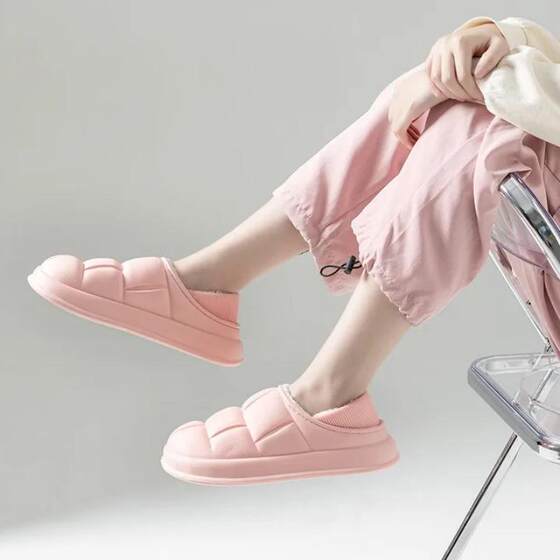 Waterproof Cotton Slippers for Women, New Autumn and Winter Models for Home and Outdoor Use, Fleece-Lined, Warm, Thick-Soled Fur Slippers