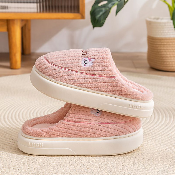 Cotton Slippers for Couples, Indoor Home Plush Winter New Non-Slip Women's Warm Men's Slippers, Autumn and Winter Thick-Soled