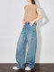 Faesslin[Leg-Lengthening]Tall Women's Blue Scimitar Jeans, Spring and Autumn Pants, Extra-Long Wide-Leg Pants